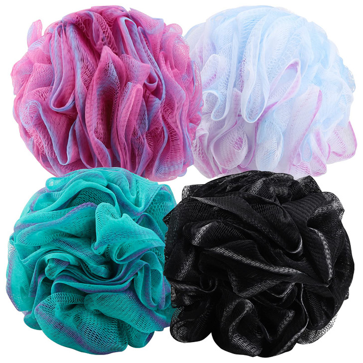 BTYMS 4 Pieces 75gpc Shower Loofahs Large Bath Sponge Mesh Pouf Wash Puff Shower Poof Body Loofas for Bathing