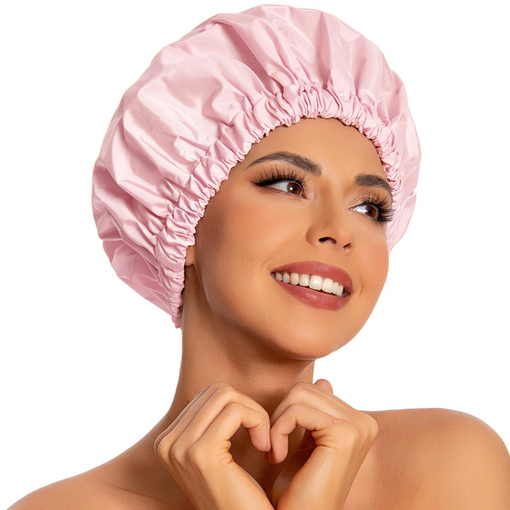 Reusable Shower Cap for Women Large Waterproof Shower Bonnet Washable Elastic Band Bath Hair Hat for Long Hair BraidsPin