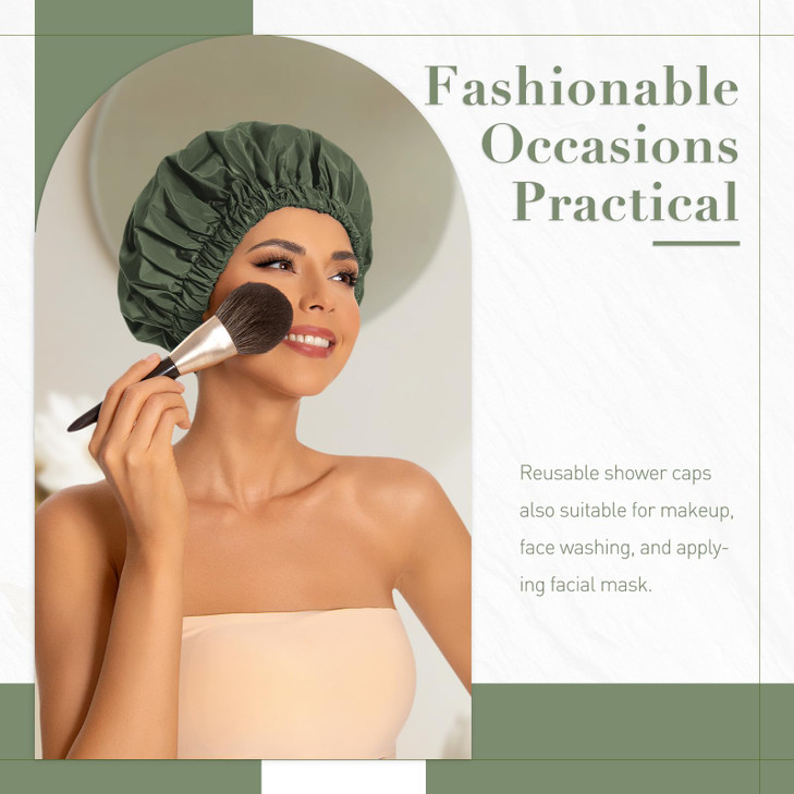 Reusable Shower Cap for Women Large Waterproof Shower Bonnet Washable Elastic Band Bath Hair Hat for Long Hair BraidsGre
