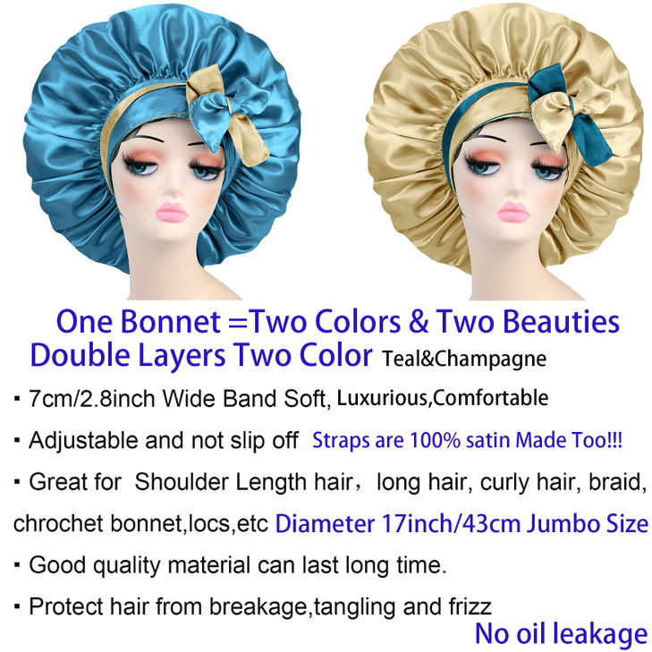 Satin Silk Bonnet Hair Cap Extra Large Jumbo Adjustable Double Layer Reversible Sleeping Satin Lined Bonnets Night Cap f