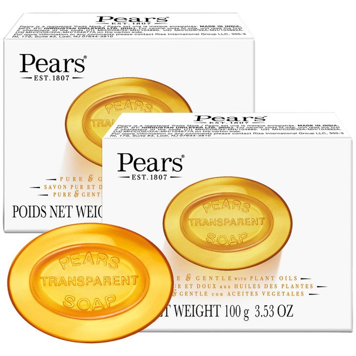 Pears Soap Pure Gentle with Natural Oils 2Pack Transparent Amber Glycerin Soap for Pampered Glowing Skin 353 Oz Ea