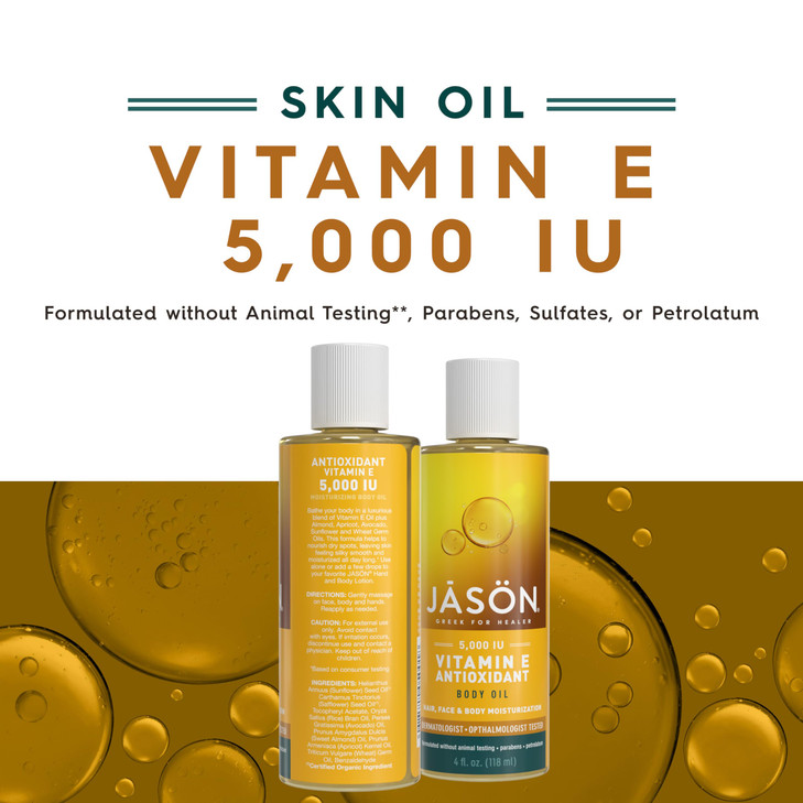 JASON Vitamin E 5000 IU Moisturizing Body Oil For Hair Face and Body 4 Fluid Ounces