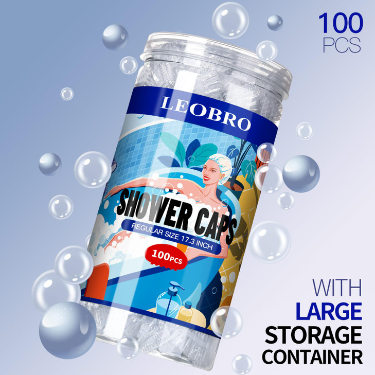 LEOBRO 100PCS Disposable Shower Caps Shower Caps for Women Disposable Clear Plastic Shower Cap Plastic Hair Caps for Hai