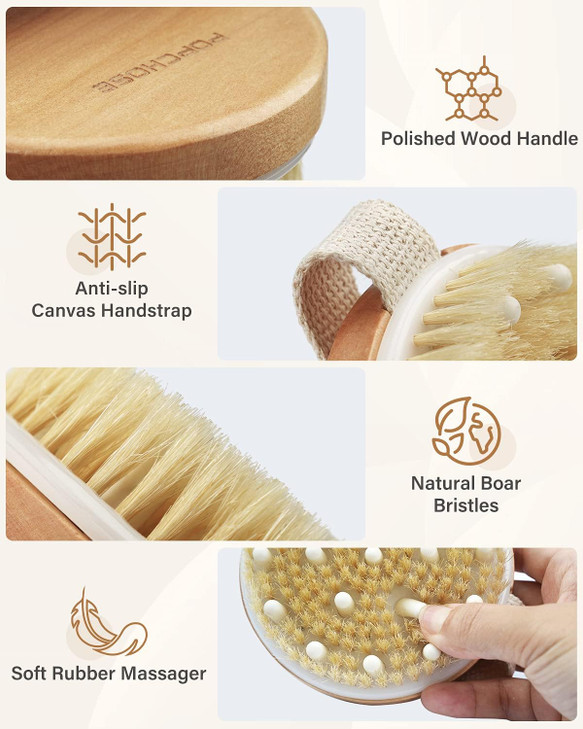 Dry Brushing Body Brush POPCHOSE Exfoliating Body Brush for Beautiful Skin Body Scrubber for Cellulite and Lymphatic Dra
