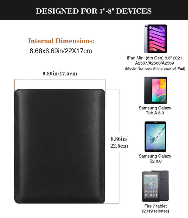 MoKo 7-8 Inch Tablet Sleeve, PU Leather Briefcase Slim Stylish Case Pouch Fit with New iPad Mini (A17 Pro) 8.3" 2024, iPad Mini 6/5/4/3/2/1, Galaxy T online at globaldelivered