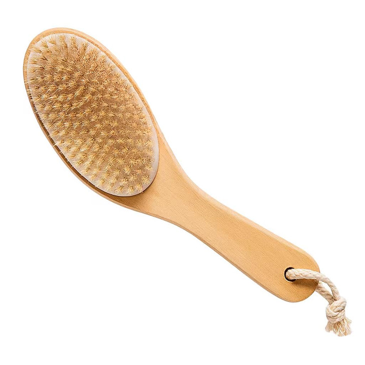 100 Natural Boar Bristle Body Brush with Contoured Wooden Handle by TOUCH ME