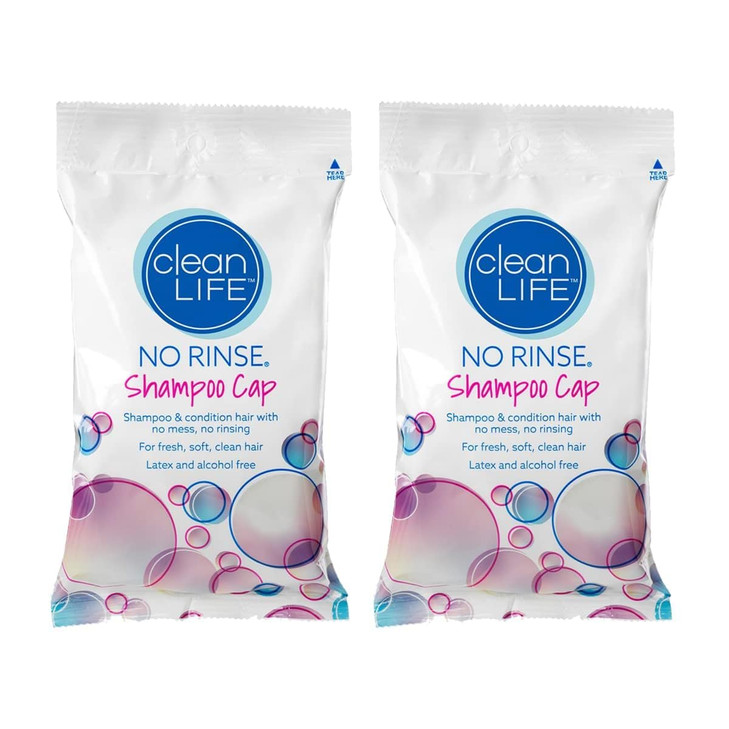 Cleanlife Products NoRinse Shampoo Cap 2 Pack Waterless Rinseless Hair Washing and Conditioning Shower Caps for Bathing