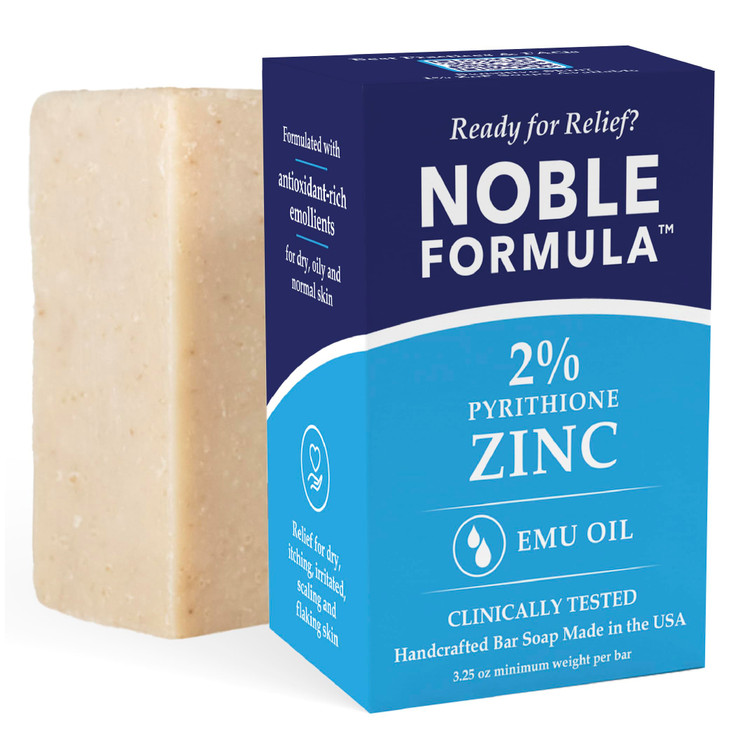 Noble Formula 2 Pyrithione Zinc Soap Bar with Emu Oil Face Body and Scalp Cleanser for Dry Flaky Red Irritated and Itchy