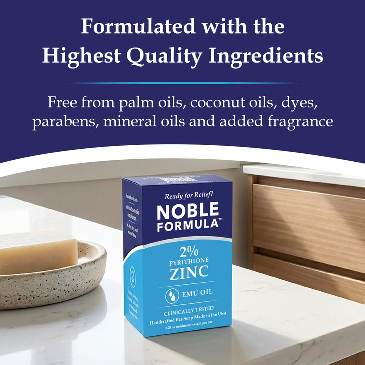 Noble Formula 2 Pyrithione Zinc Soap Bar with Emu Oil Face Body and Scalp Cleanser for Dry Flaky Red Irritated and Itchy