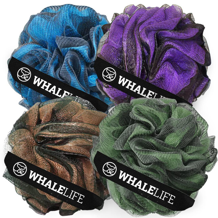 WhaleLife Loofah Bath Sponges Gentle Exfoliating Shower Loofah for Rich Lather Durable Matte Mesh Body Scrubber for Men