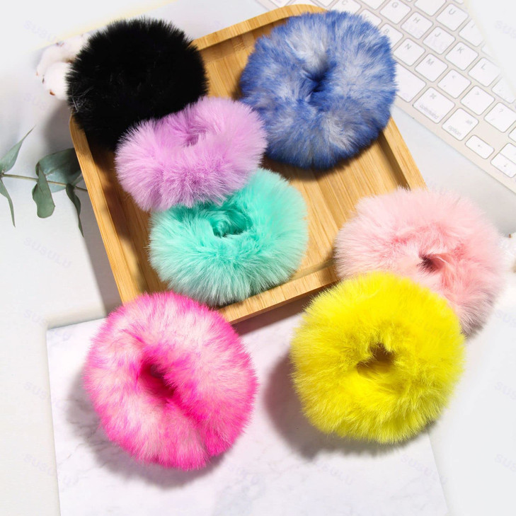 Fuzzy Furry Hair Accessories - Artificial Fuzzy Faux Fur Hair Band, Rope Hair Holder, Wristband, Hair Tie Ring, Ponytail Holder (Color Mixed, 18pcs) online at globaldelivered
