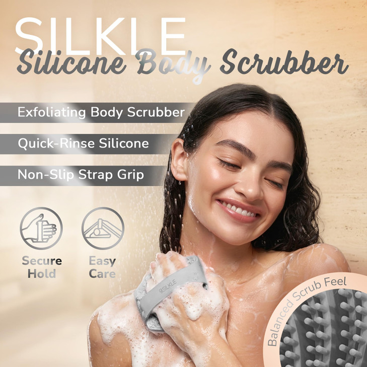 SILKLE Silicone Body Scrubber Gentle Exfoliating Shower Scrubber for Body Bath Silicone Shower Brush Loofah Alternative