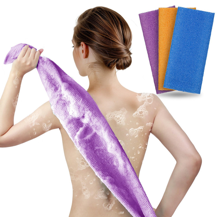 ARCHM 3 Pack Exfoliating Towel for Body 35Inch Korean Japanese Style Washcloth for Shower Deep Clean Smooth Skin Nylon B