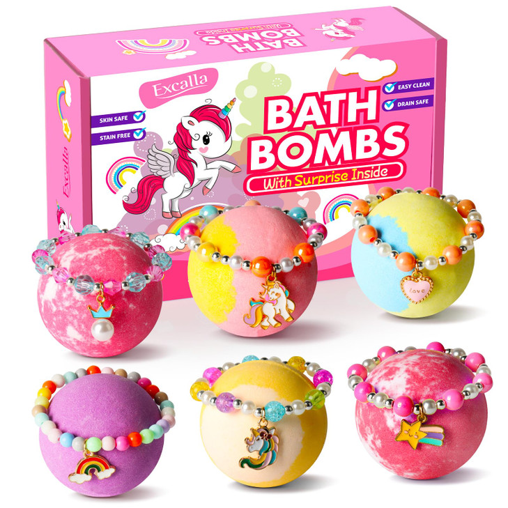 Unicorn Bath Bombs with Surprise Inside for Kids Girls 6 Kids Bath Bombs with Jewelry Inside Natural Bubble Bath Set for