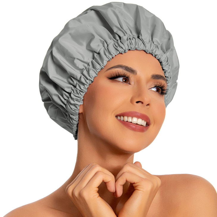 Reusable Shower Cap for Women Large Waterproof Shower Essentials Bonnet Washable Elastic Band Bath Hair Wrap Hat for Lon