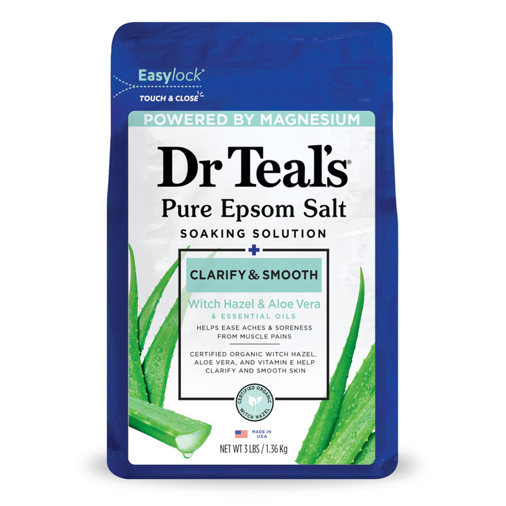 Dr Teals Epsom Salt Magnesium Soak Clarify Smooth with Witch Hazel Aloe Vera 3 lbs