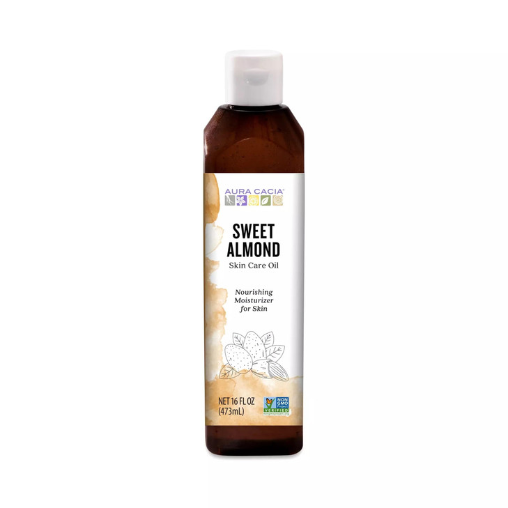 Aura Cacia Sweet Almond Skin Care Oil 16Ounce Natural Source of SkinNourishing Fatty Acids Lipids No Paraben