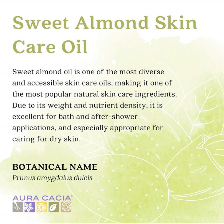 Aura Cacia Sweet Almond Skin Care Oil 16Ounce Natural Source of SkinNourishing Fatty Acids Lipids No Paraben