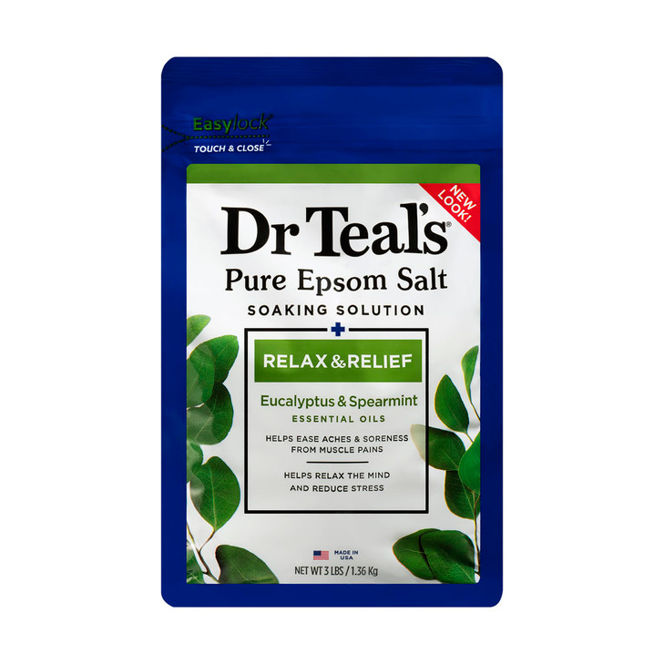 Dr Teals Epsom Salt Magnesium Soak Relax Relief with Eucalyptus Spearmint Essential Oils 3 lbs