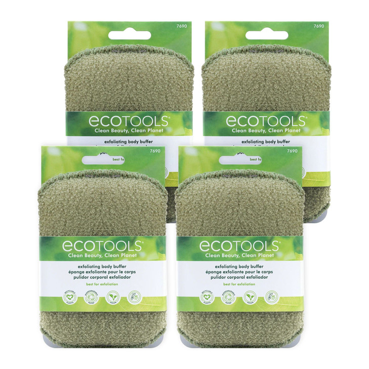 EcoTools Exfoliating Body Buffer for Body Cleansing Designed with Strap Sustainable and Vegan Body Scrubber 4 Count Pack