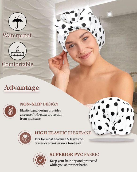 Luvruitaky Shower Cap Luxury Shower Caps for Women Reusable Waterproof Large Hair Cap for Shower Nonslip with Adjustable