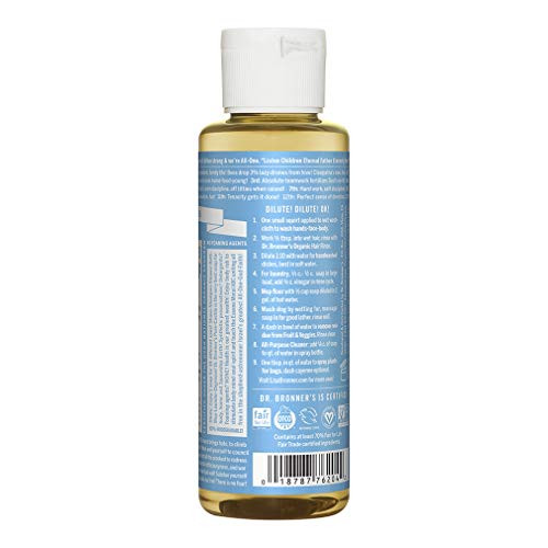 Dr Bronners PureCastile Liquid Soap Baby Unscented 4 Ounce Made with Organic Oils 18in1 Uses Face Hair Laundry Dishes Fo