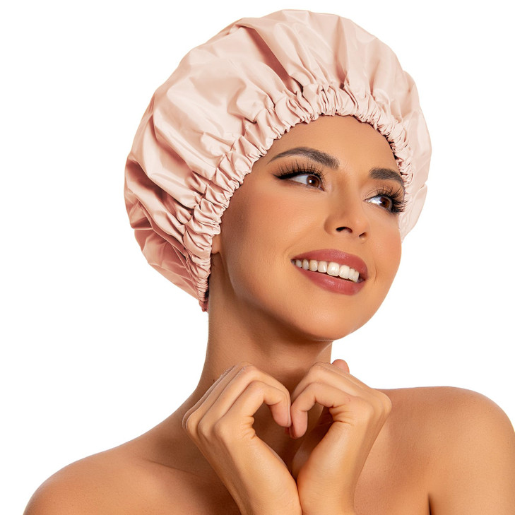 Reusable Shower Cap for Women Large Waterproof Shower Bonnet Washable Elastic Band Bath Accessories Hair Hat for Long Ha