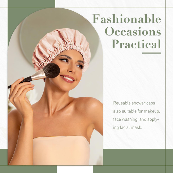 Reusable Shower Cap for Women Large Waterproof Shower Bonnet Washable Elastic Band Bath Accessories Hair Hat for Long Ha