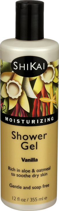 ShiKai Daily Moisturizing Shower Gel Vanilla 12oz With Hydrating Aloe Vera Oatmeal Scented Body Wash for Dry Skin Relief