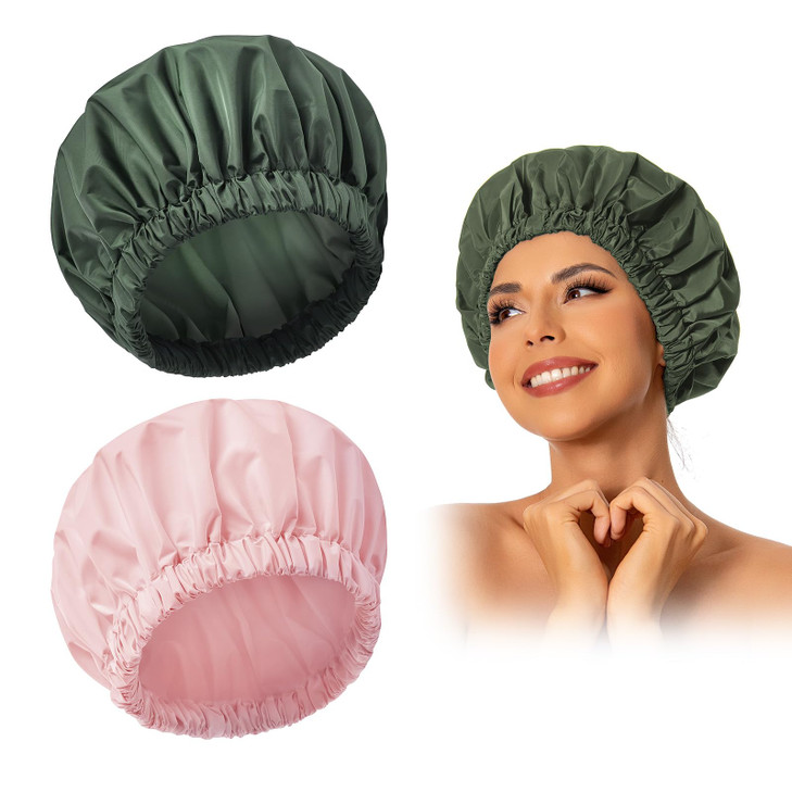 Reusable Shower Cap for Women Large Waterproof Shower Essentials Bonnet Washable Elastic Band Bath Hair Wrap Hat for Lon
