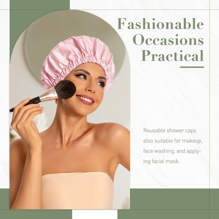 Reusable Shower Cap for Women Large Waterproof Shower Essentials Bonnet Washable Elastic Band Bath Hair Wrap Hat for Lon