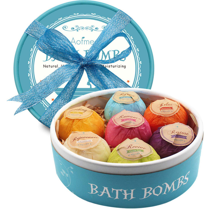 Aofmee Bath Bombs 7pcs Bubble Bath Bombs for Women Natural Handmade Fizzies Gift Set Spa Organic Bathbombs for Kids Esse