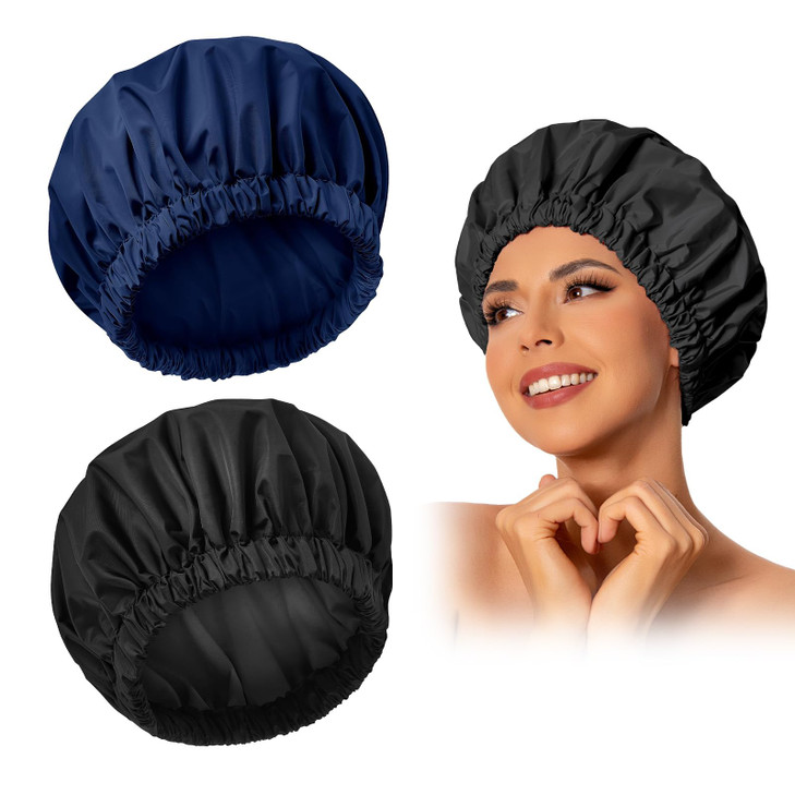 Reusable Shower Cap for Women Large Waterproof Shower Bonnet Washable Elastic Band Bath Accessories Hair Hat for Long Ha