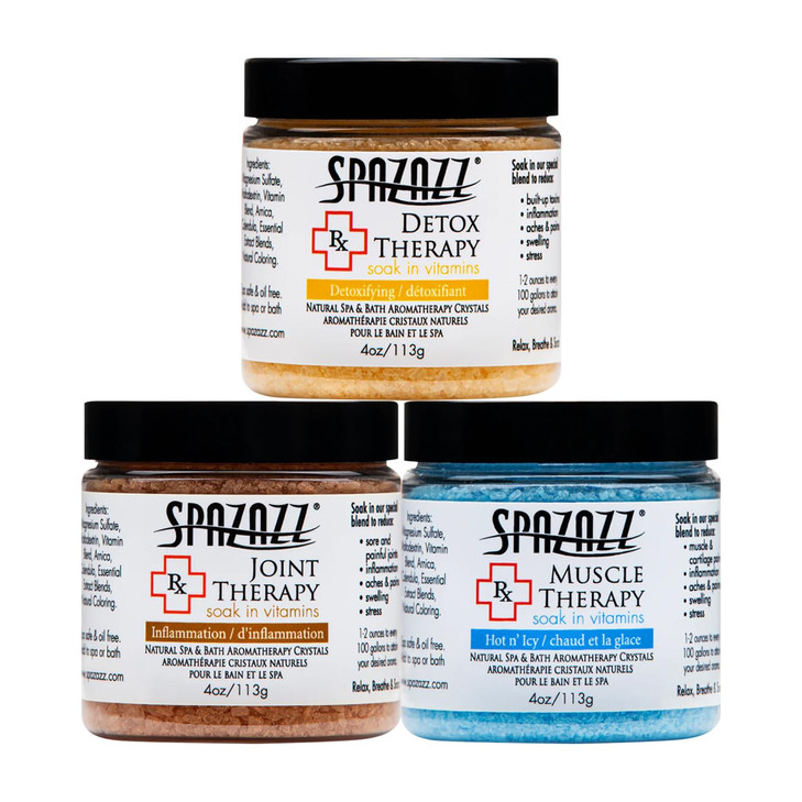 Spa Hot Tub RX Therapy Muscle Detox Joint Bundle 3 Pack Gift Set Spazazz Therapeutic Mineral Dead Sea Bath Salt Crystals