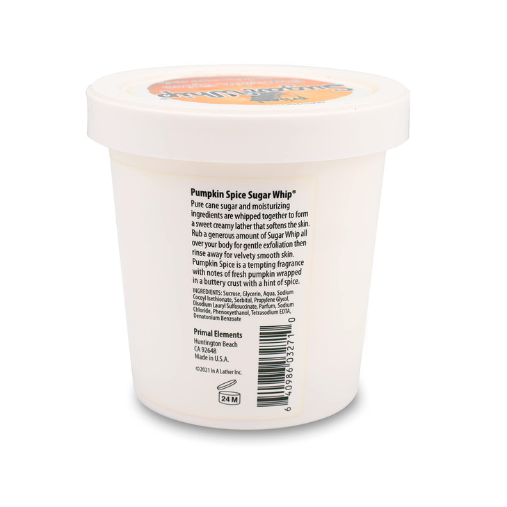 Primal Elements Sugar Scrub Exfoliating Sugar Whip Face and Body Cleanser Moisturizer Pumpkin 10 oz Package