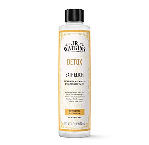 JR Watkins Detox Bath Elixir Liquid Bath Soak Turmeric Citron with Detoxifying Natural Extracts No Salt No Residue 6 oz