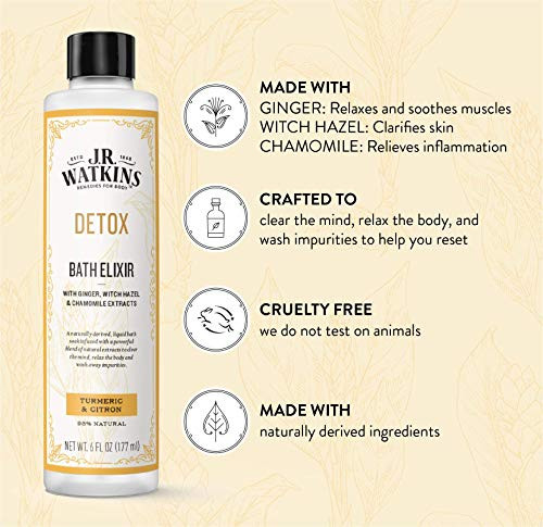 JR Watkins Detox Bath Elixir Liquid Bath Soak Turmeric Citron with Detoxifying Natural Extracts No Salt No Residue 6 oz