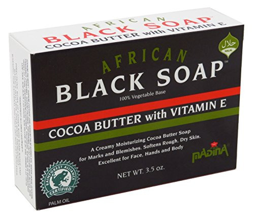 Madina African Black Soap Cocoa Butter with Vitamin E 35 Ounce Pack of 6