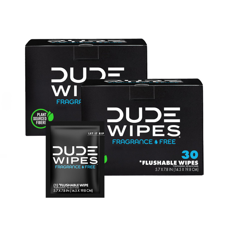 DUDE Wipes OnTheGo Unscented Travel Wipes 2 Pack 60 Count Individually Wrapped ExtraLarge Cleansing Flushable Wipes for