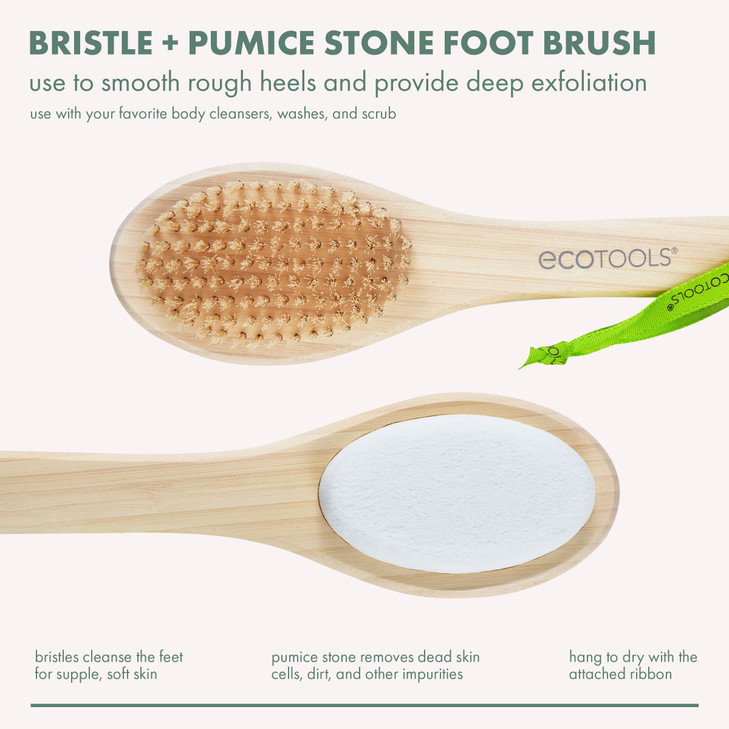 EcoTools Foot Brush Pumice Foot Scrubber Brush for Cleansing Dead Skin Removal Reveal Smooth Soft Feet Foot Brush for Sh