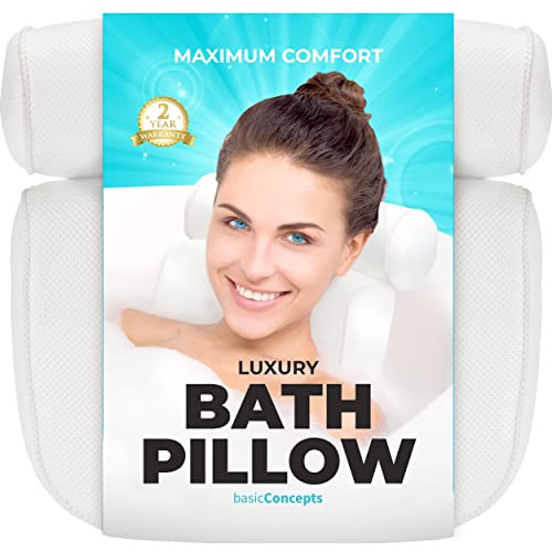 BASIC CONCEPTS Bathtub Pillow for Neck and Back Support with Drying Hook Bathtub Pillow Machine Headrest for Soaking Str