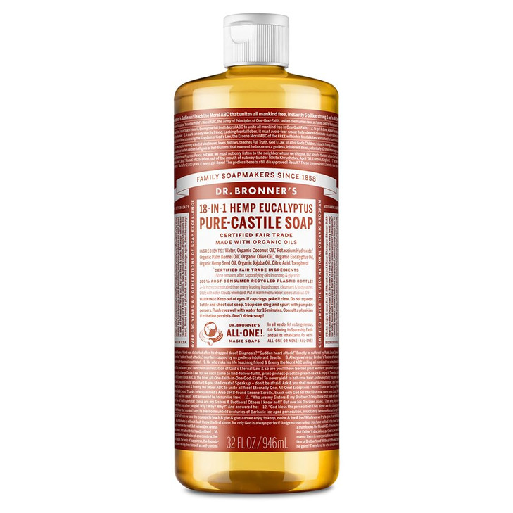 Dr Bronners PureCastile Liquid Soap Eucalyptus 32 ounce Made with Organic Oils 18in1 Uses Face Body Hair Laundry Pets Di