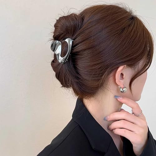 Iaceble Metal Silver Minimalist Geometric Alloy Hair Clip Non-Slip Barrette Polished Decorative Hair Accessories for Women and Girls