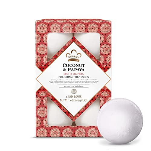 Nubian Heritage Bath Bombs Coconut and Papaya Renewing Bath and Body Products 16 oz 6 Count