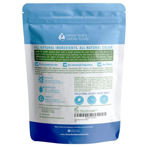 Athlete Bath Salt 32 Ounces Epsom Salt with Natural Lavender Pine Peppermint and Eucalyptus Essential Oils Plus Vitamin
