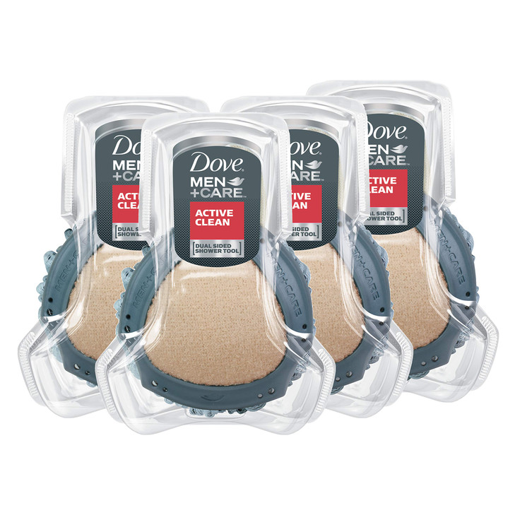 DOVE MEN CARE Shower Tool 4 Count For Stronger HealthyFeeling Skin Active Clean Scrubs and Exfoliates for a Deeper Clean