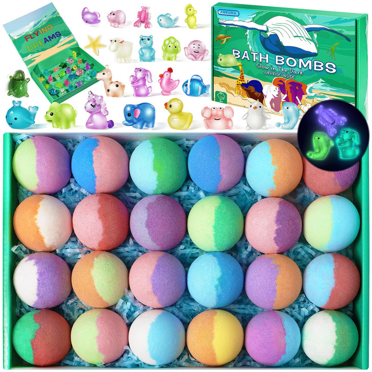 Bath Bombs for Kids with Toys Inside 24 Pack Kid Bath Bombs with Glow in The Dark Surprise Toys Inside Easter Gifts for
