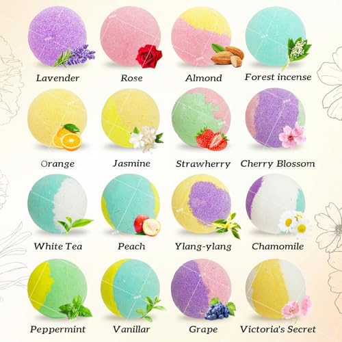 Bath Bombs for Women Present Birthday Gifts Set 16 Colorful Scent Natural Safe NonToxic Bubble Bath Shower Bombs with Sh