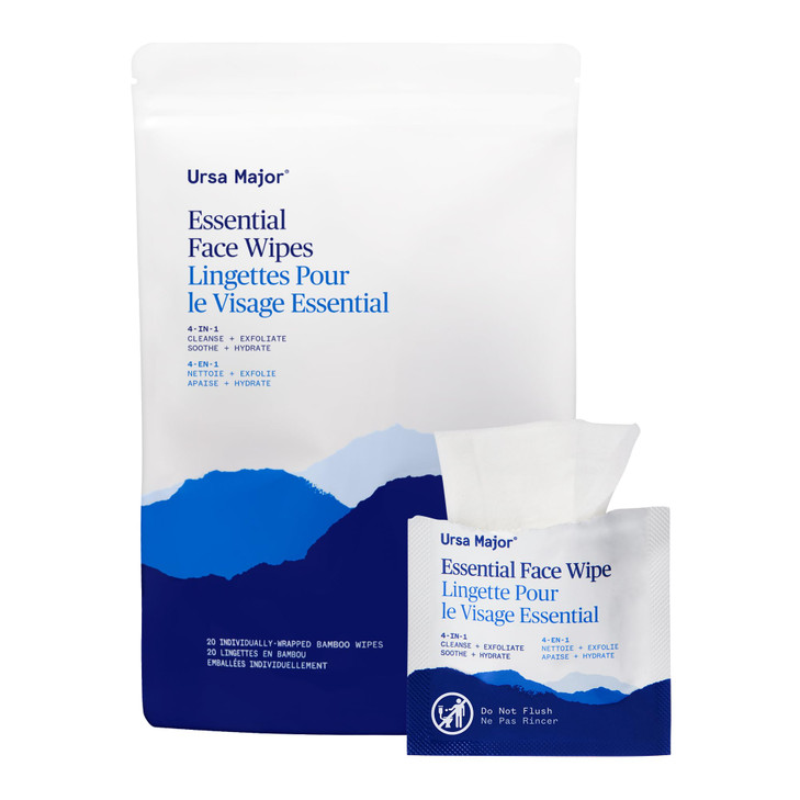 Ursa Major Essential Face Wipes Natural Biodegradable CrueltyFree Cleanse Exfoliate Soothe and Hydrate Individually Wrap