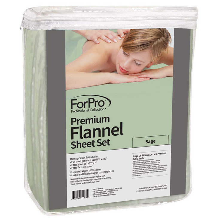 ForPro Premium Flannel 3Piece Massage Sheet Set Sage
